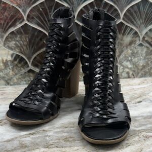 Indigo Black Woven Heeled Boots